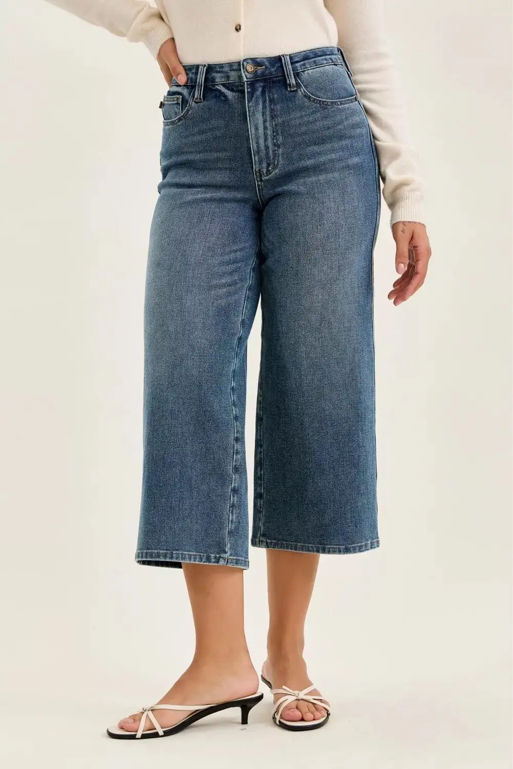 Classic High Rise Raw Hem Wide Leg Jeans