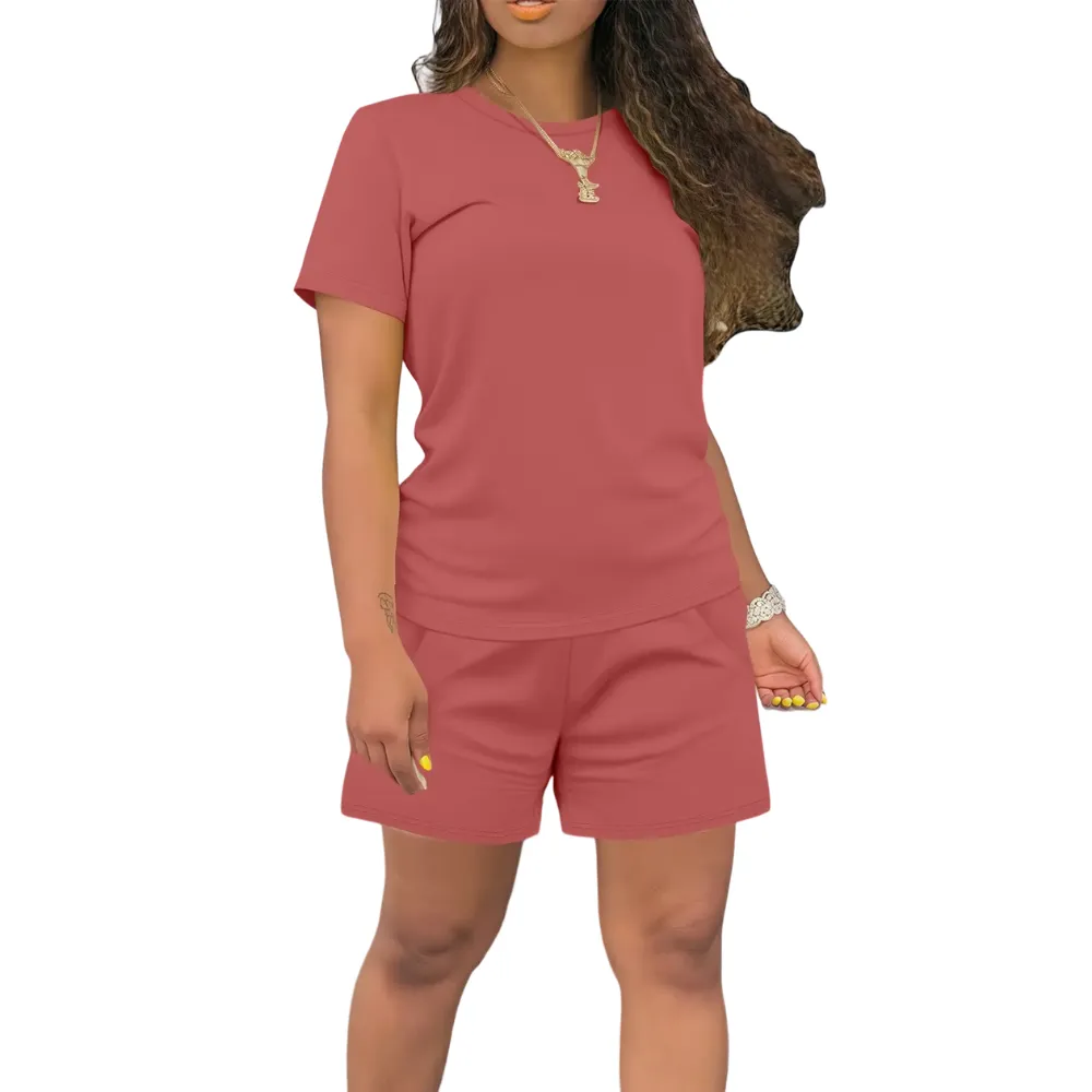 Women's Summer Casual 2 Piece Outfits Short Sleeve Top & Shorts Set Soft Regular Fit Loungewear