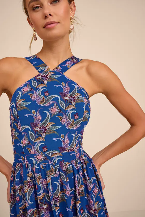 Lilja Blue Floral Print Maxi Dress