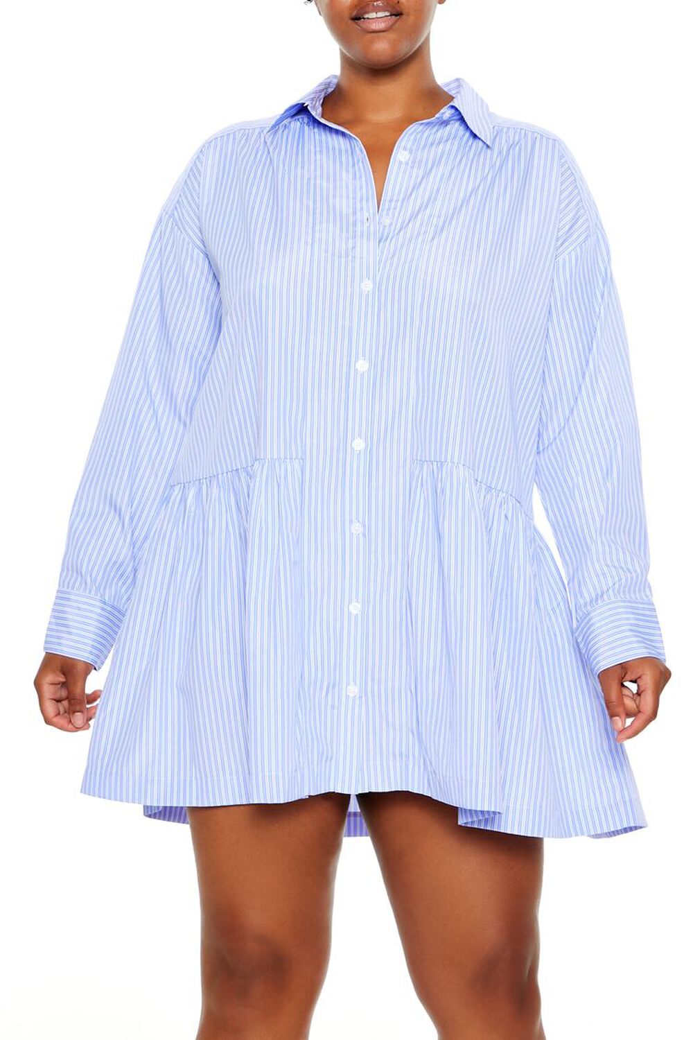 Plus Size Striped Mini Shirt Dress