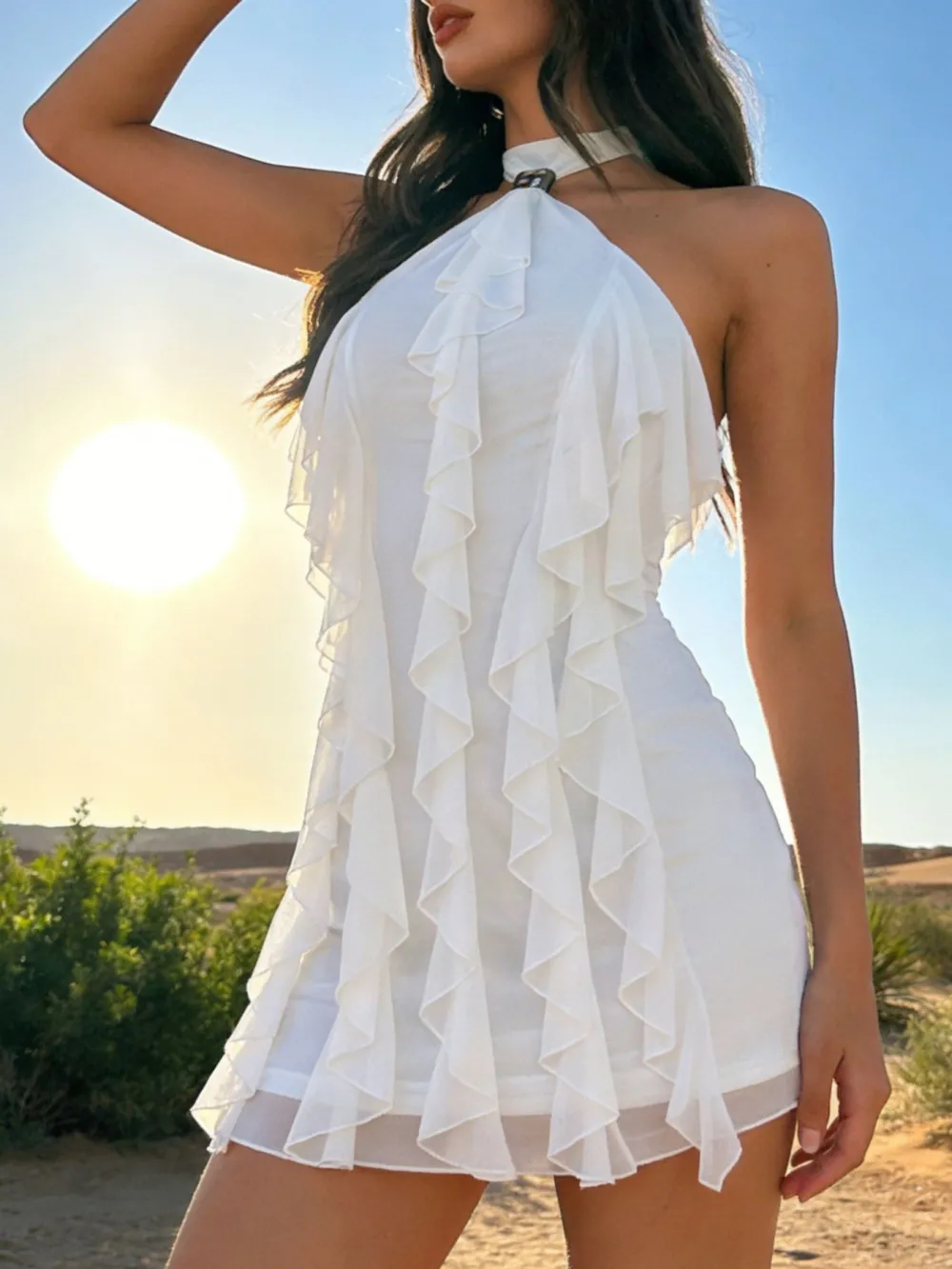 Polished Detail Ruffle Mini Dress