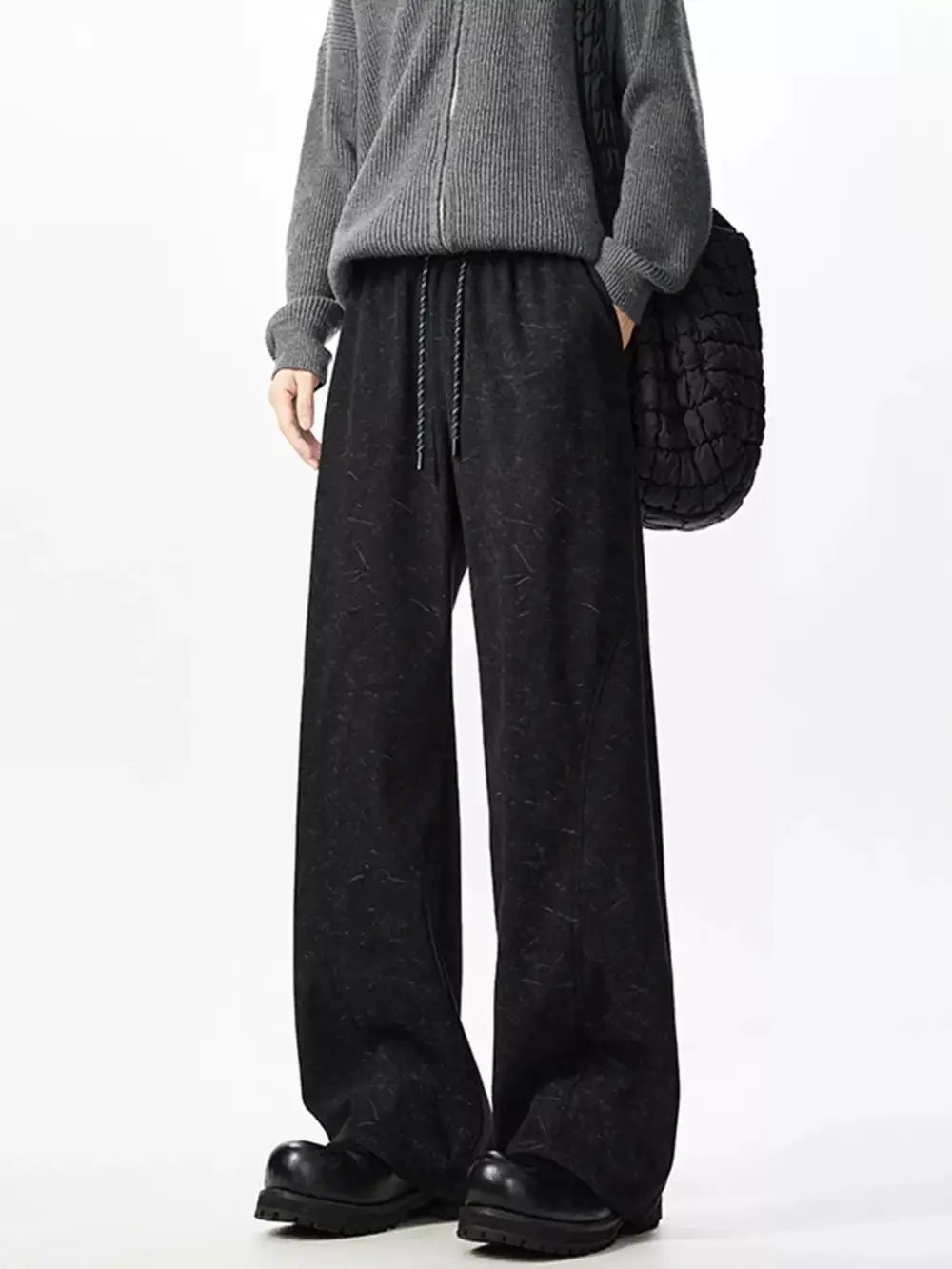 Men's Plus Size Wide Leg Textured Drawstring Pants