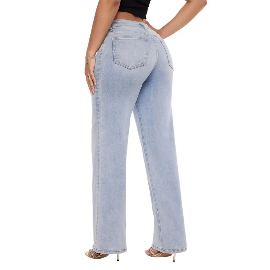 🔥Hot Sale🎁🎉Wide Leg Jeans for Women Stretchy Mid Low Rise Butts Lifting Baggy Jeans Trendy Loose Fit Cute Mom Jeans