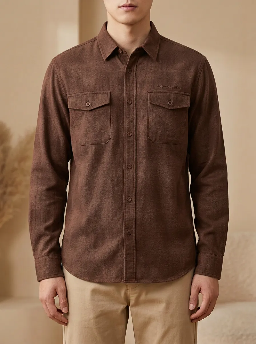 Embroidered Long-Sleeve Pocket-Detail Men's Long-Sleeve Shirt
