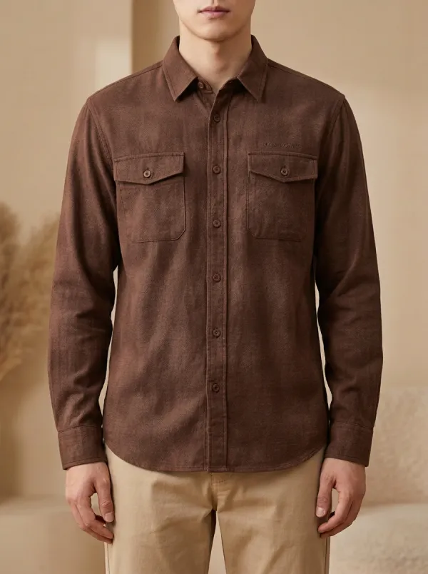 Embroidered Long-Sleeve Pocket-Detail Men's Long-Sleeve Shirt