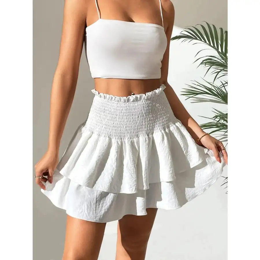 Smocked Layered Mini Skirt