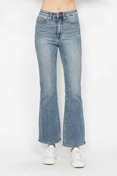 Tummy Control Back Embroidered Pocket Bootcut Denim Jeans