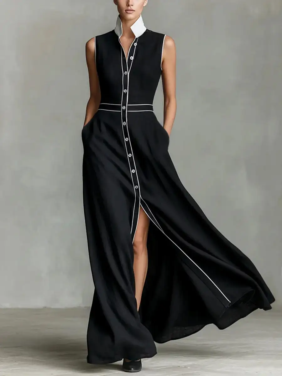 High Buttoned Maxi Dress
