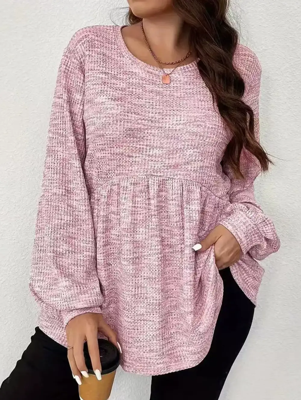 Tie Dye Ruffle Hem Lantern Sleeve Tee