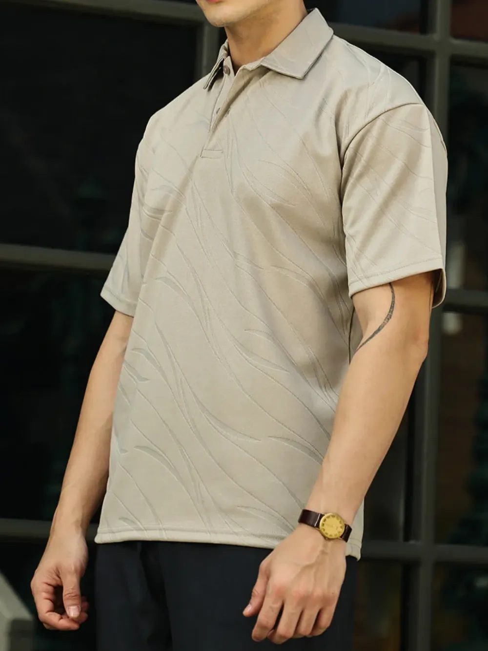 Subtle Pattern Short Sleeve Polo Shirt