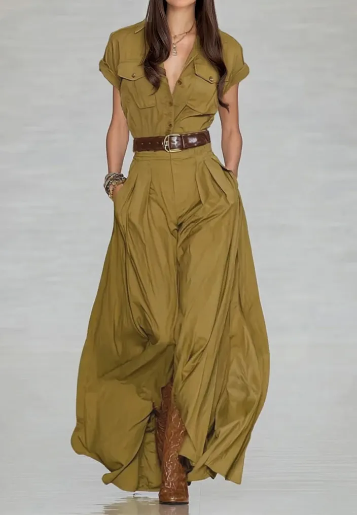Resort Olive Belteded Maxi Dress