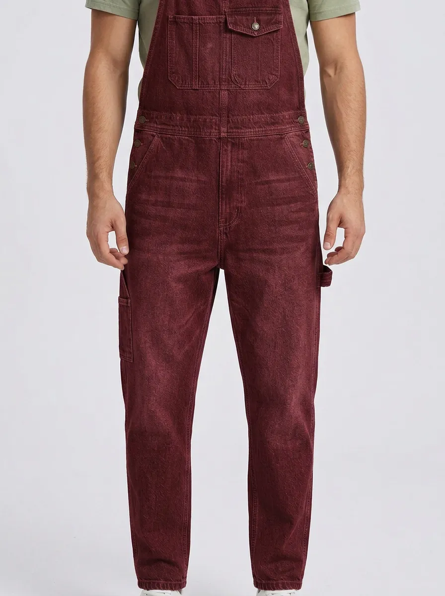 Men's Casual Vintage Blue Denim Bib Overalls