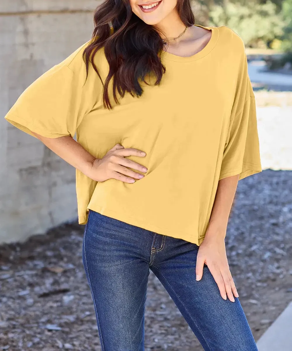 Bamboo Round Neck Drop Shoulder T-Shirt