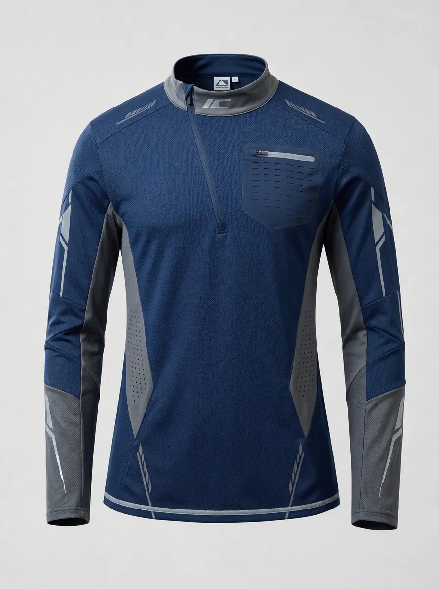 Men's Tactical Sport Quarter-Zip Printed Long Sleeve Shirt