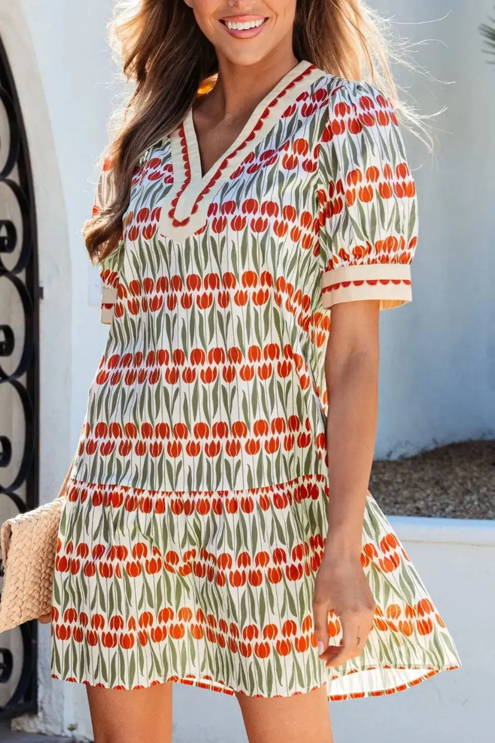 Floral Printed Cotton Blend Mini Dress