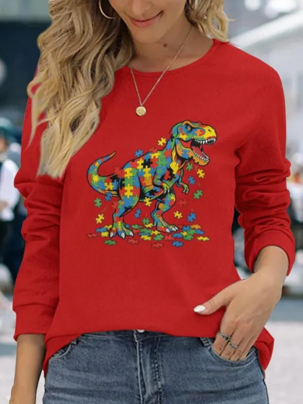 Colorful Puzzle T-Rex Printed T-Shirt