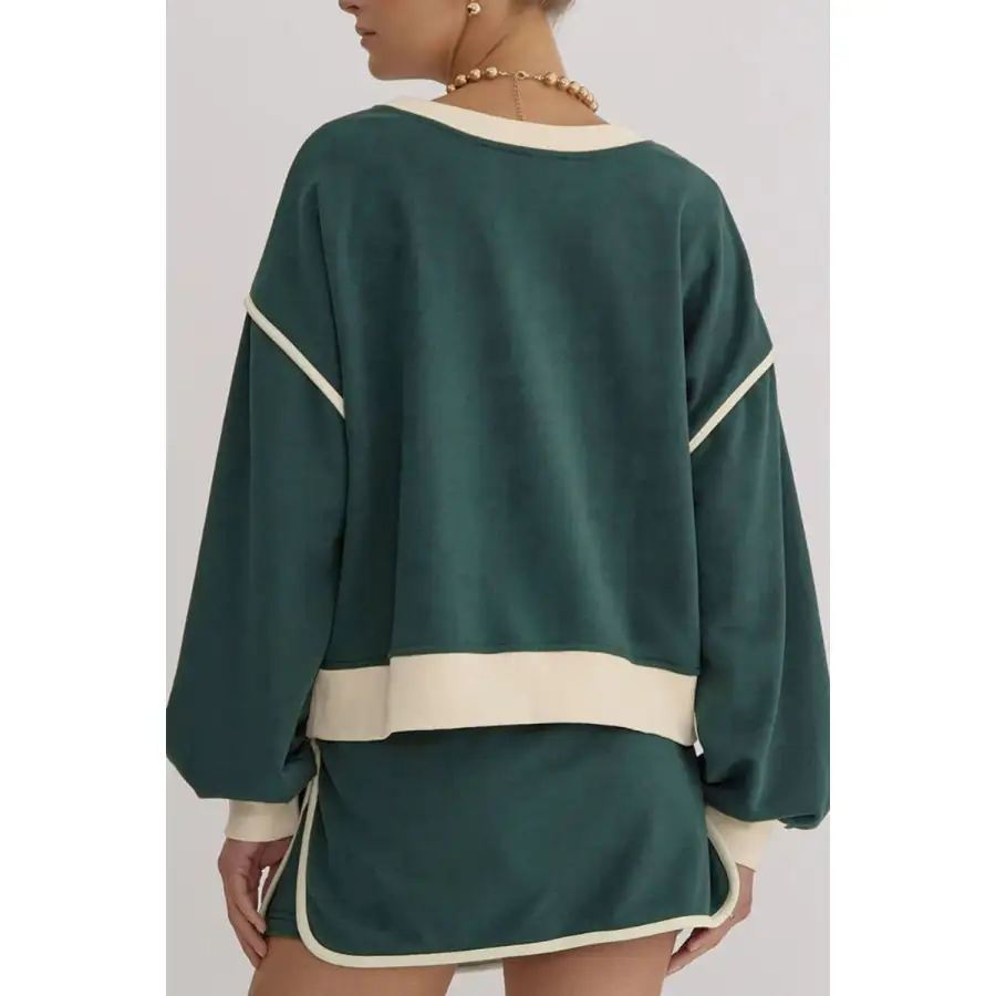 Contrast Trim Round Neck Top and Skort Set