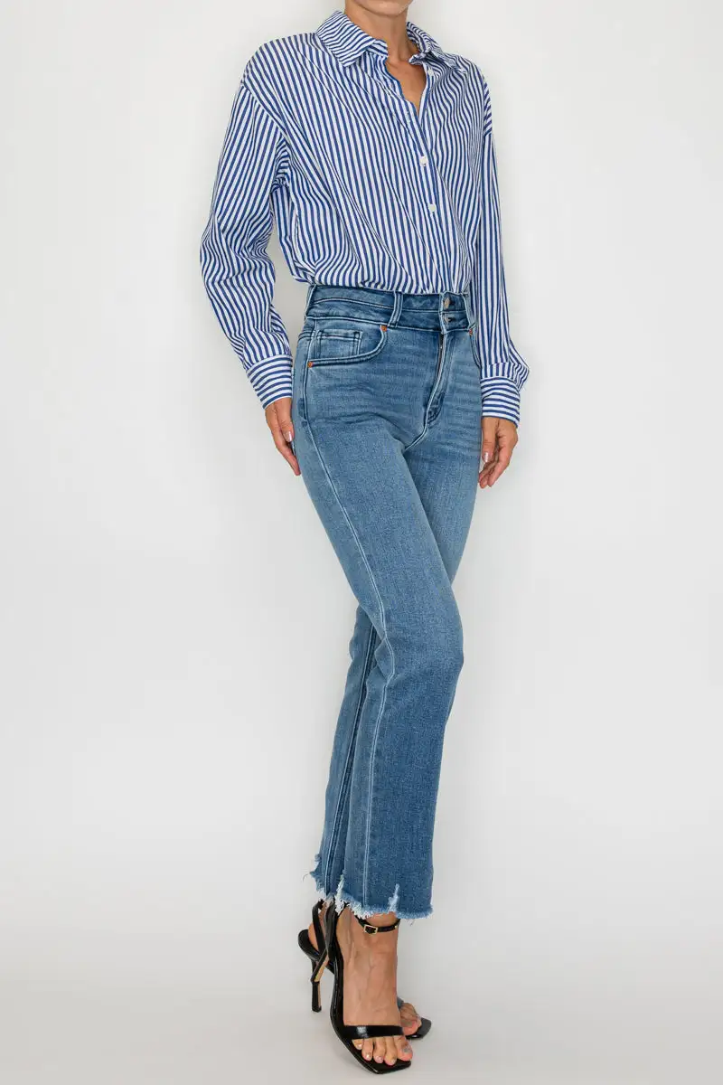 High Rise Straight Leg Cropped Denim Jeans