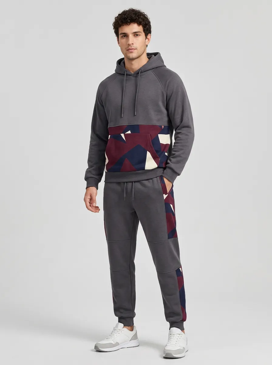 Men's Sporty Geometric Colorblock Printed Tracksuit