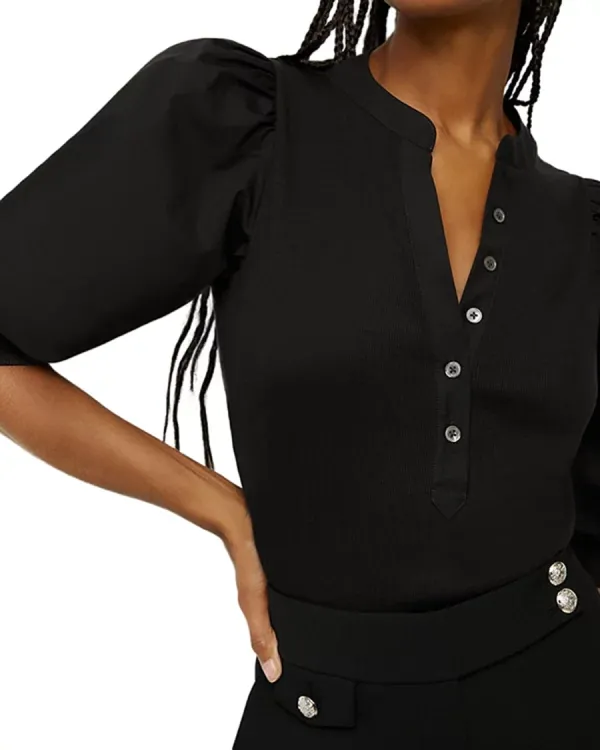 V-Neck Button Front Top