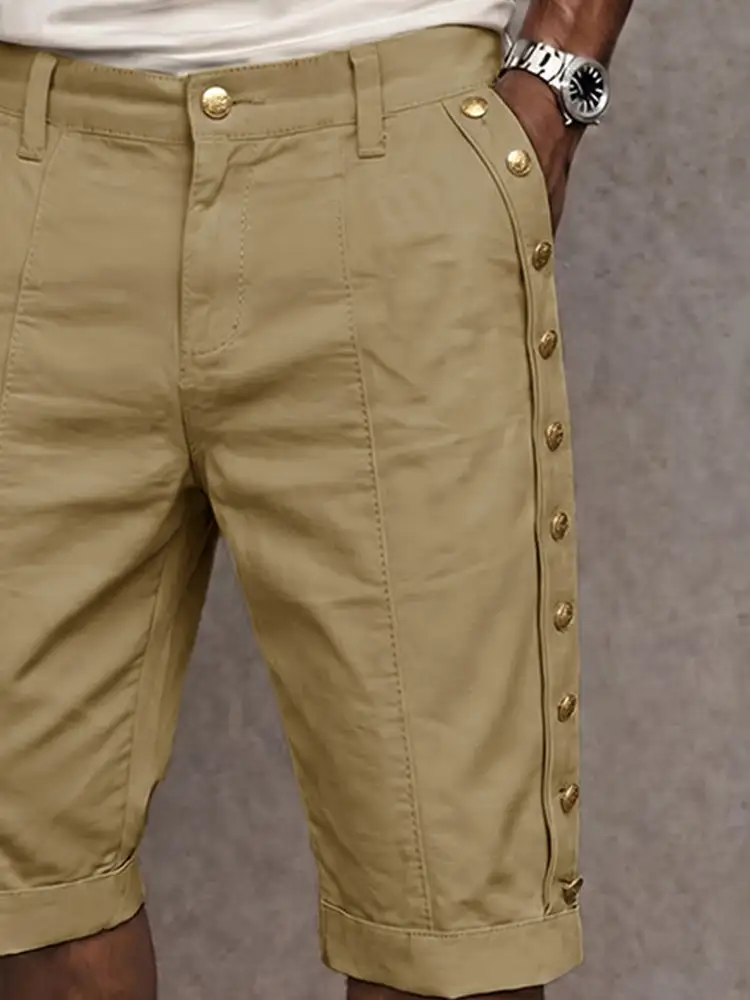 Men's Versatile Side Button Trim Cotton Shorts