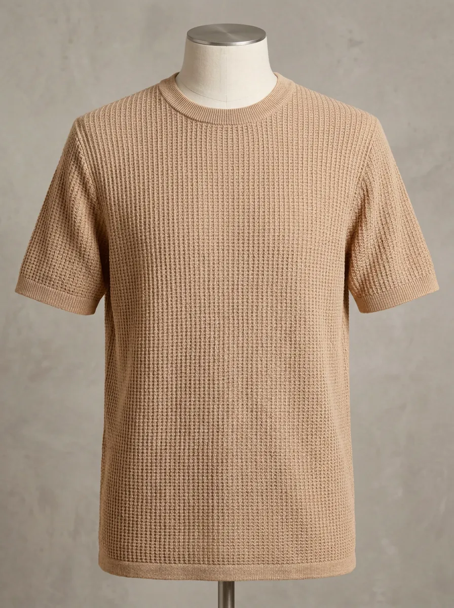 Refined Waffle-Knit Minimal Men's Knit Crew-Neck T-Shirt