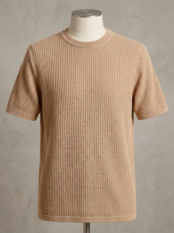 Refined Waffle-Knit Minimal Men's Knit Crew-Neck T-Shirt