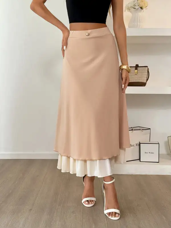 Layered Midi Skirt With Contrast Hem Detail