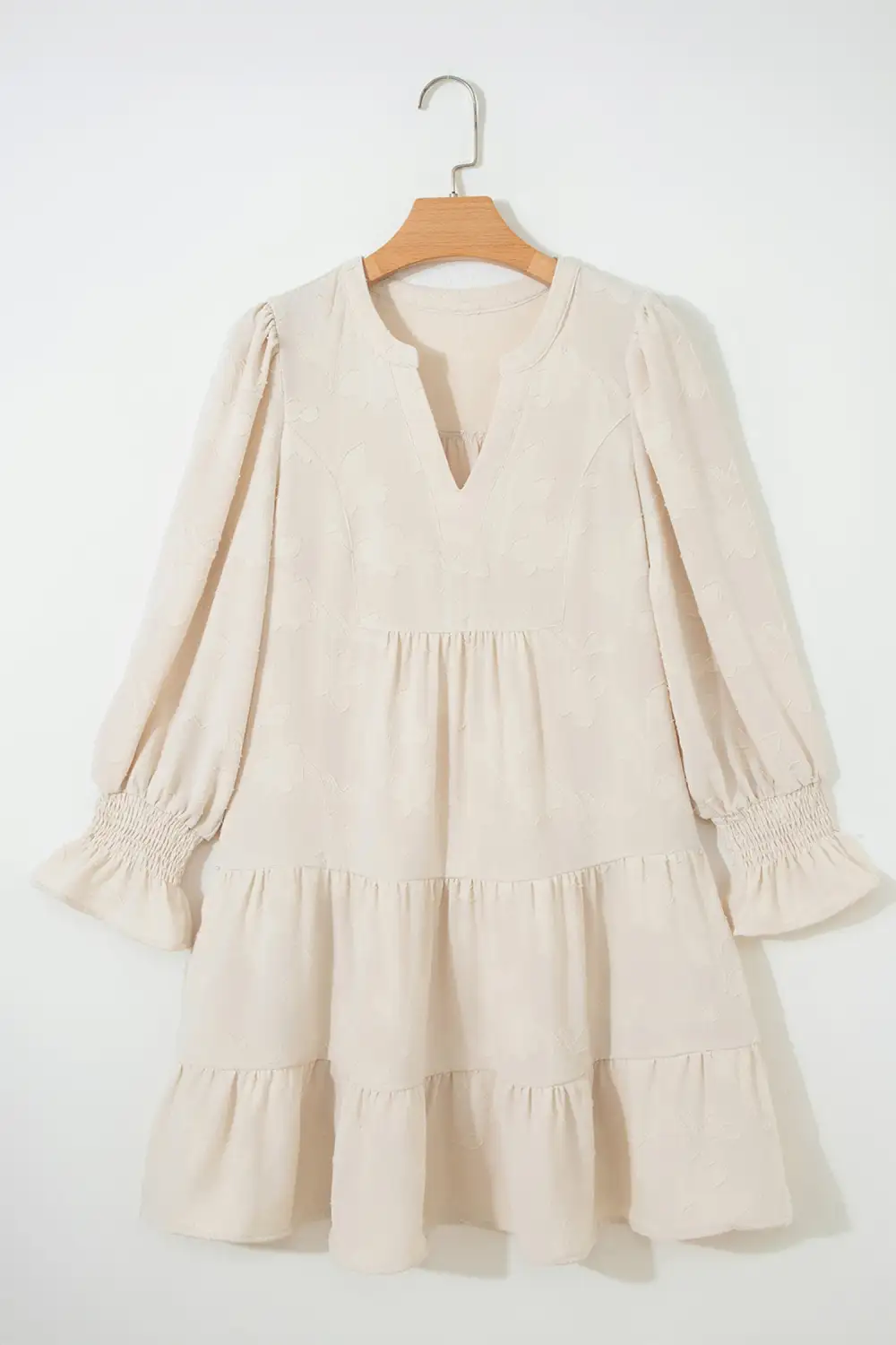 Split Neck Tiered Long Sleeve Mini Dress