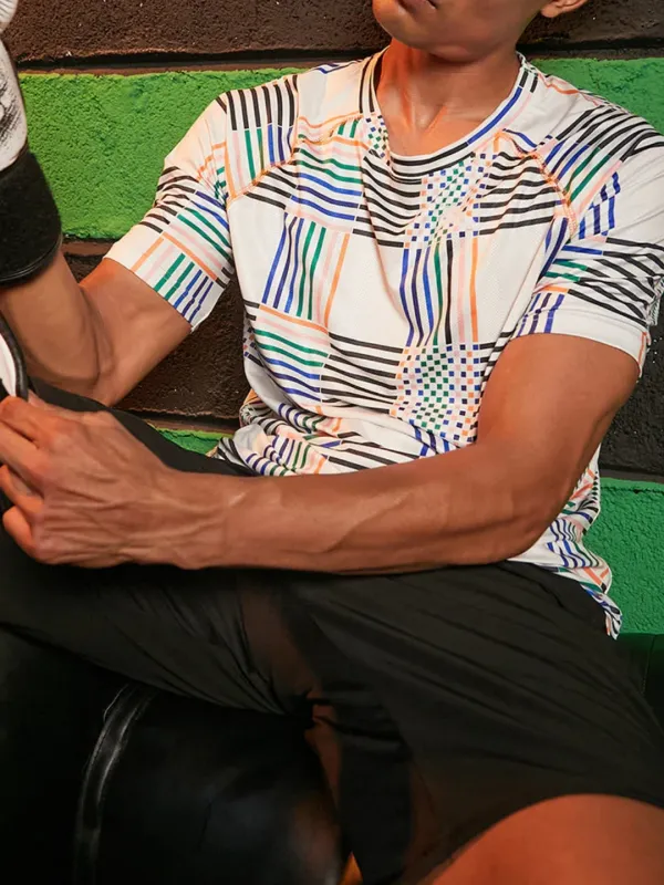 Geometric Striped Activewear T-Shirt