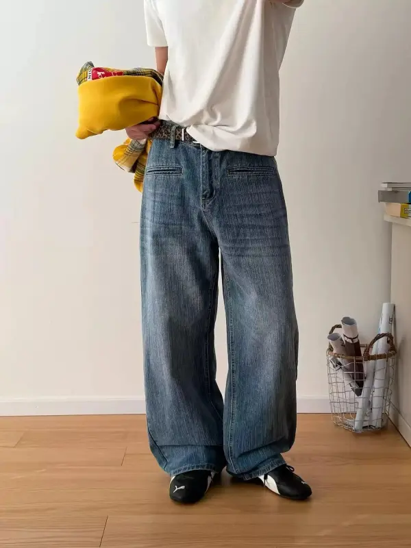 Retro Textured Straight Leg Jeans