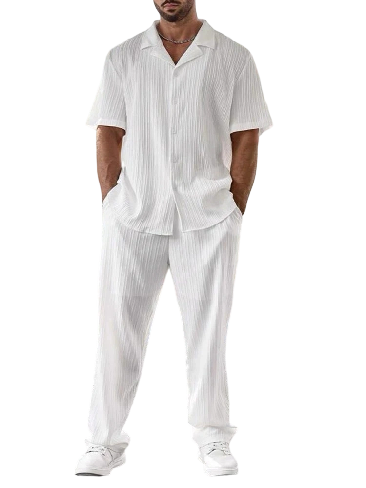 Men's Two-piece Suit Shirt and Elastic Waist Pants Set