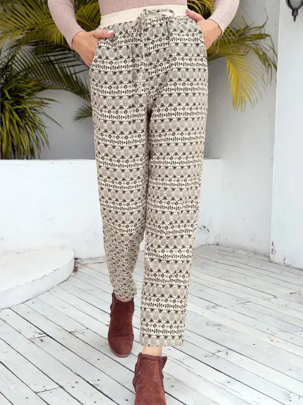Textured Tie Waist Tie Detail Pants