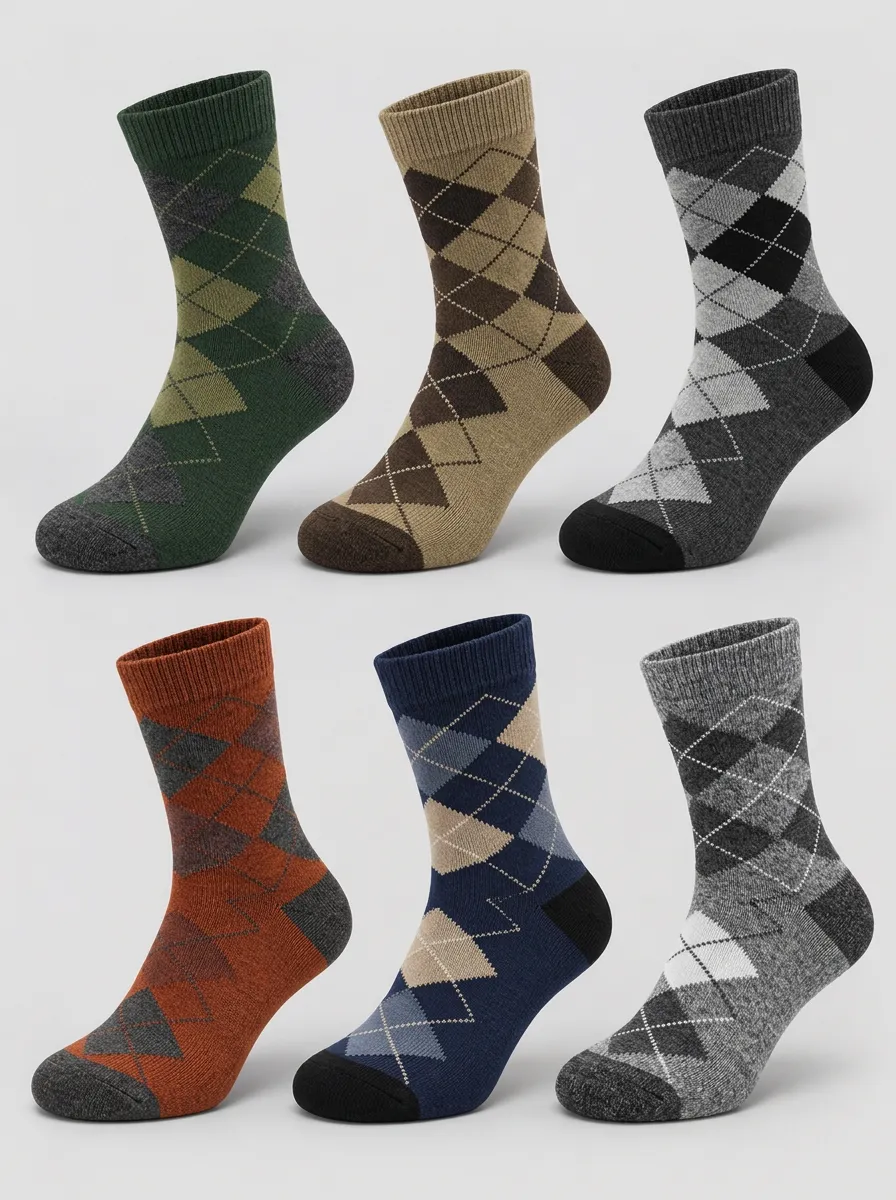 Men's Multicolor Argyle Pattern Ribbed Crew Socks 6-Pack