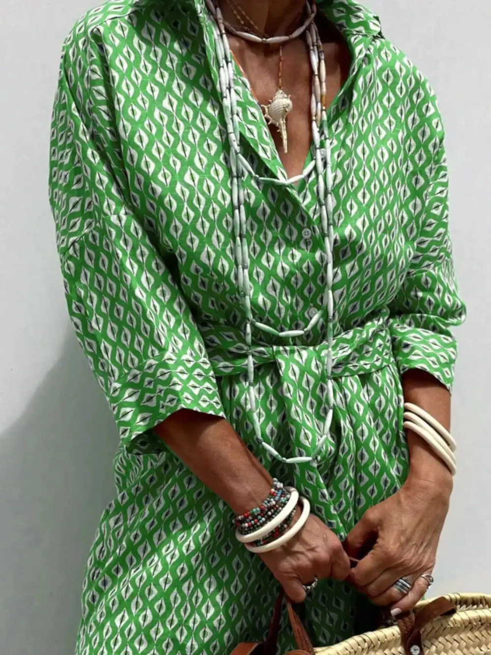 Full Size Printed Button-down Midi Dress Plus Size