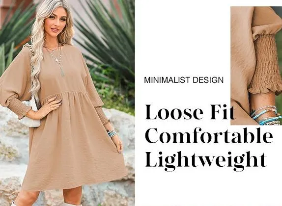 Women's Black Summer Tunic Dress Casual Loose Fit Short Sleeve Crew Neck Flowy Swing Mini Shift Sundress for Beach & Casual Dates