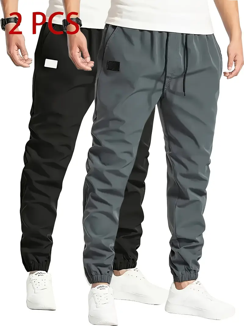 5pcs Men’S Solid Color Drawstring Jogger Pants – Polyester – Casual – Non-Stretch – Regular Length – Loose Fit – 150g/m2 – Woven Fabric – for Hiking & Outdoor