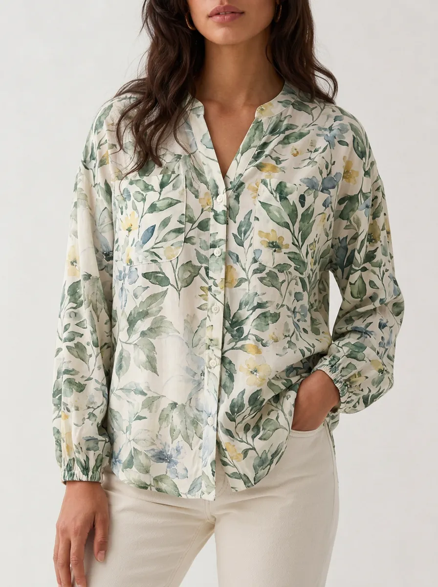 Women's Botanical Floral V Neck Shirt