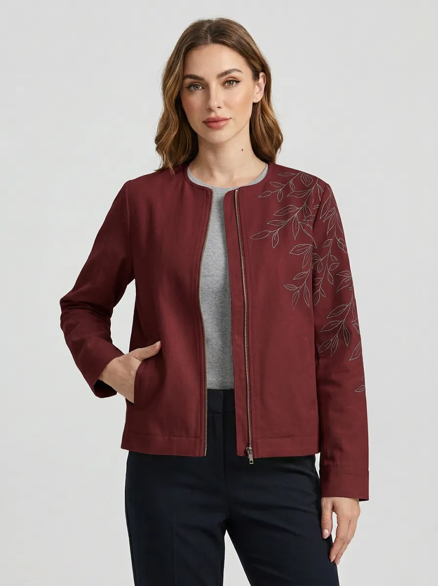 Women's Minimalist Botanical Leaf Line Art Printed Jacket