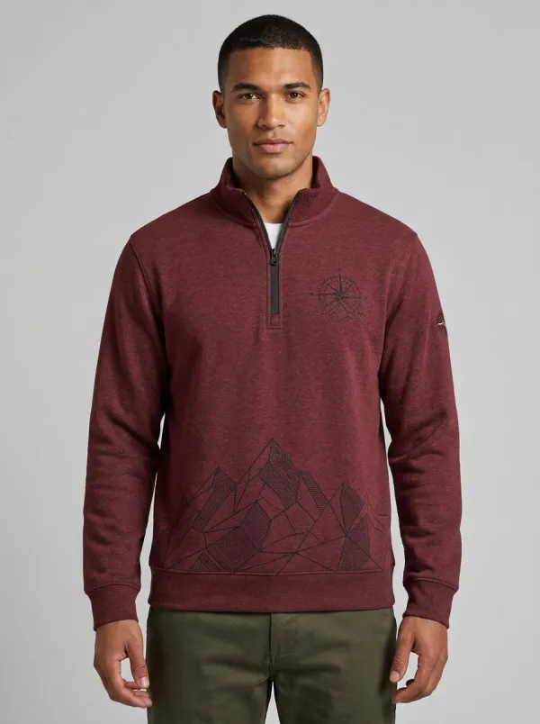 Men's Outdoor Mountain Compass Graphic Quarter-Zip-Neck Sweatshirt