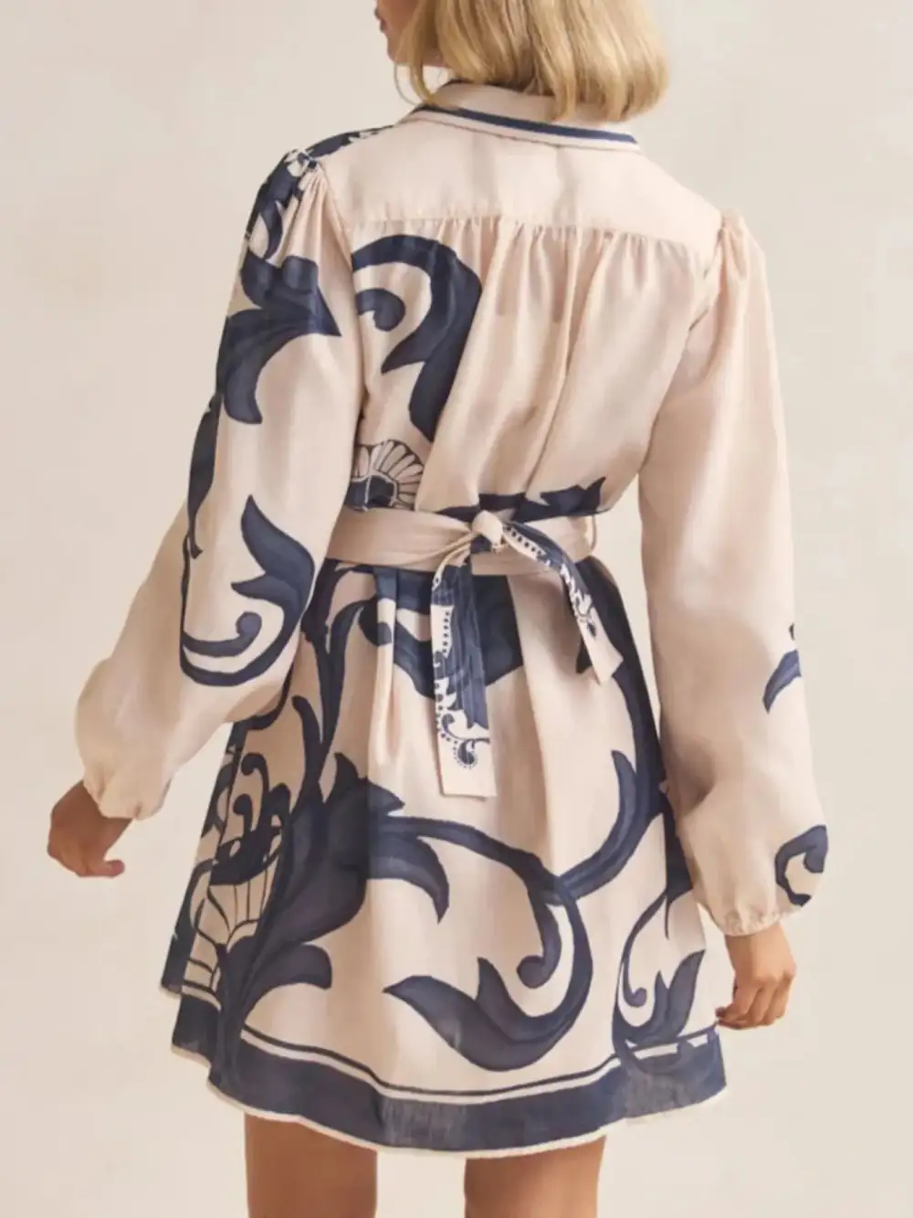 Smooth Finish Printed Long Sleeve Shirt Dress