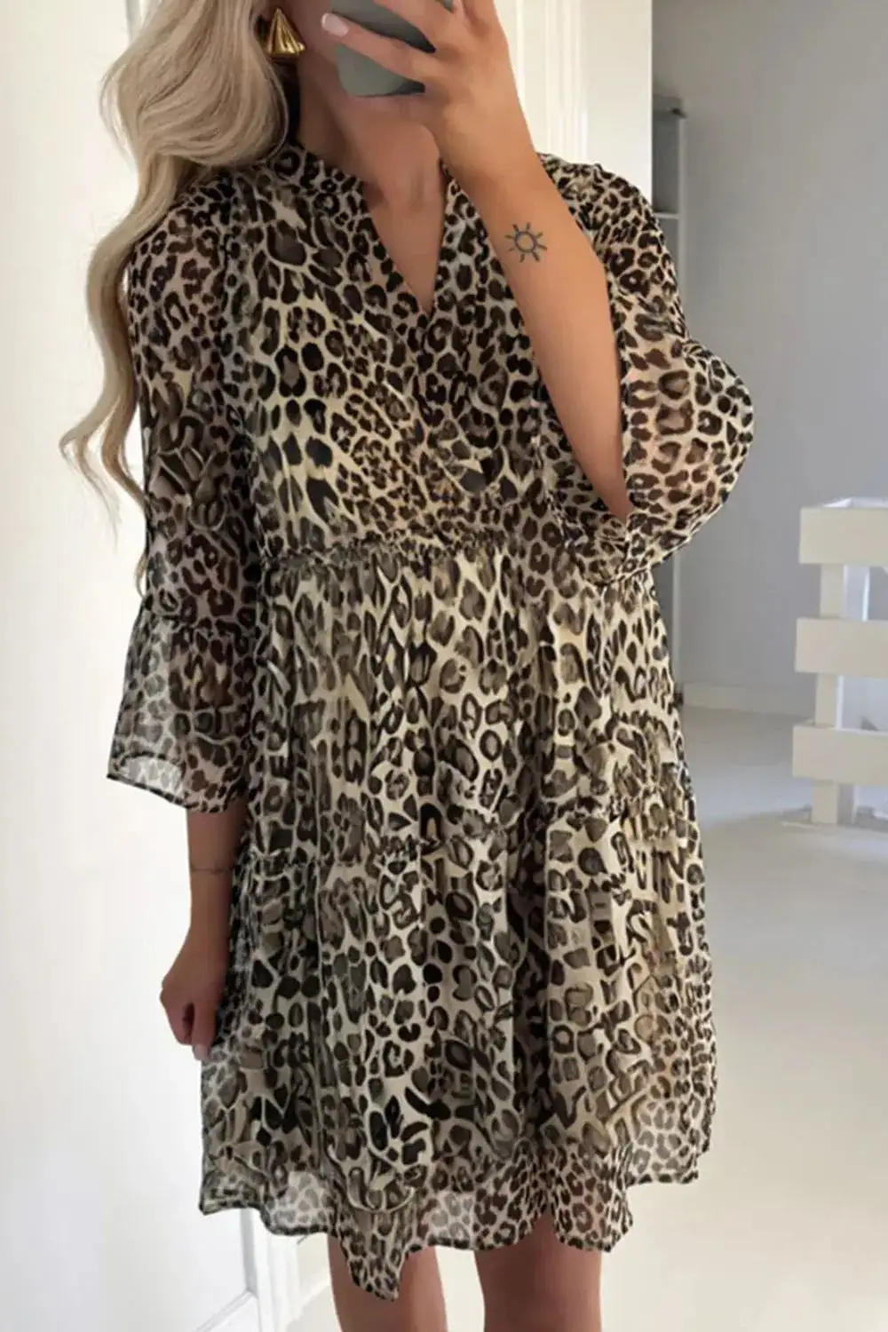 Textured Detail Animal Print Dress