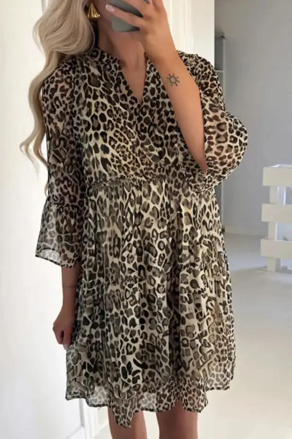 Textured Detail Animal Print Dress