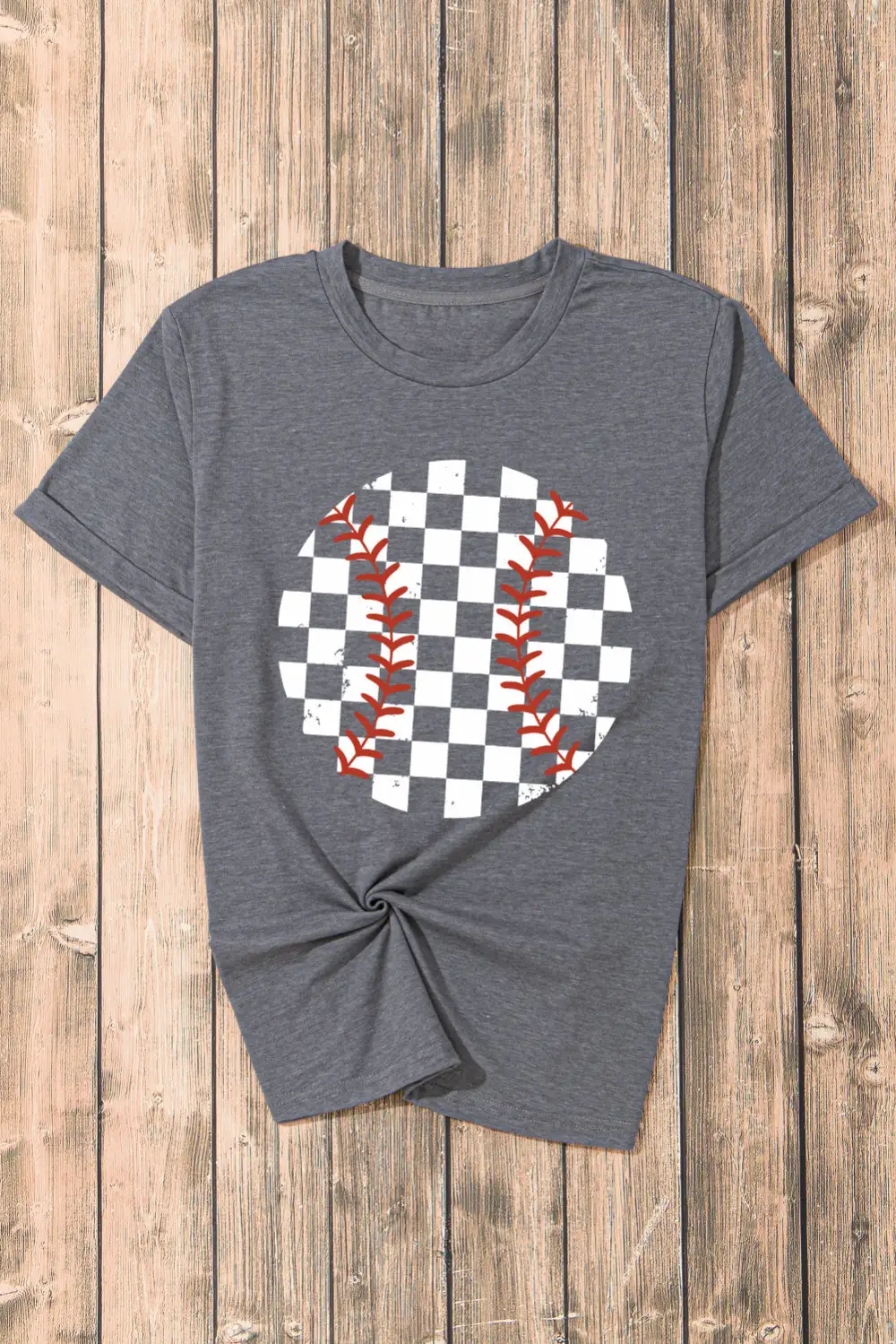 Gray Vintage Checkered Baseball Graphic