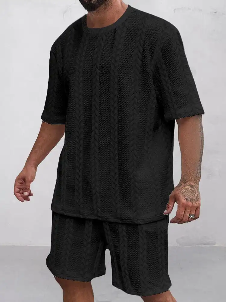 Casual Jacquard T-Shirt Shorts Set