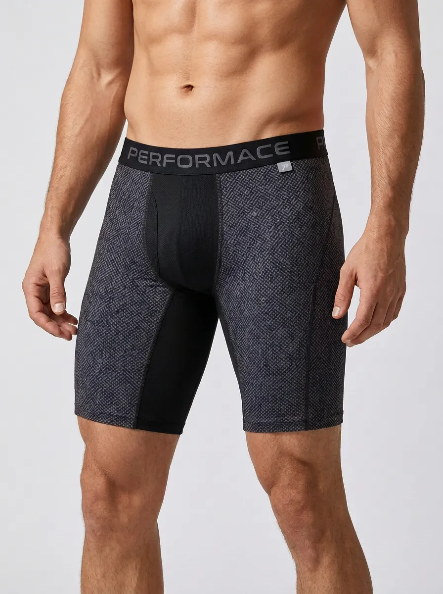 Men's Athletic Geometric Pattern Printed Boxer Briefs