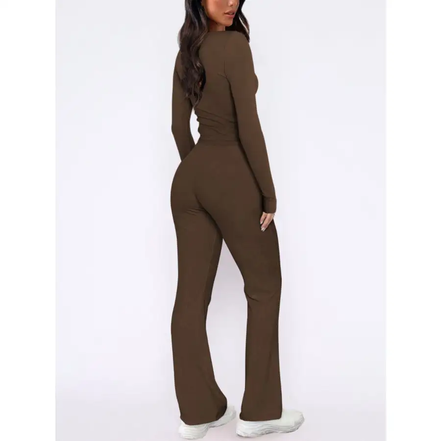 V Neck Long Sleeve Top and Pants Set