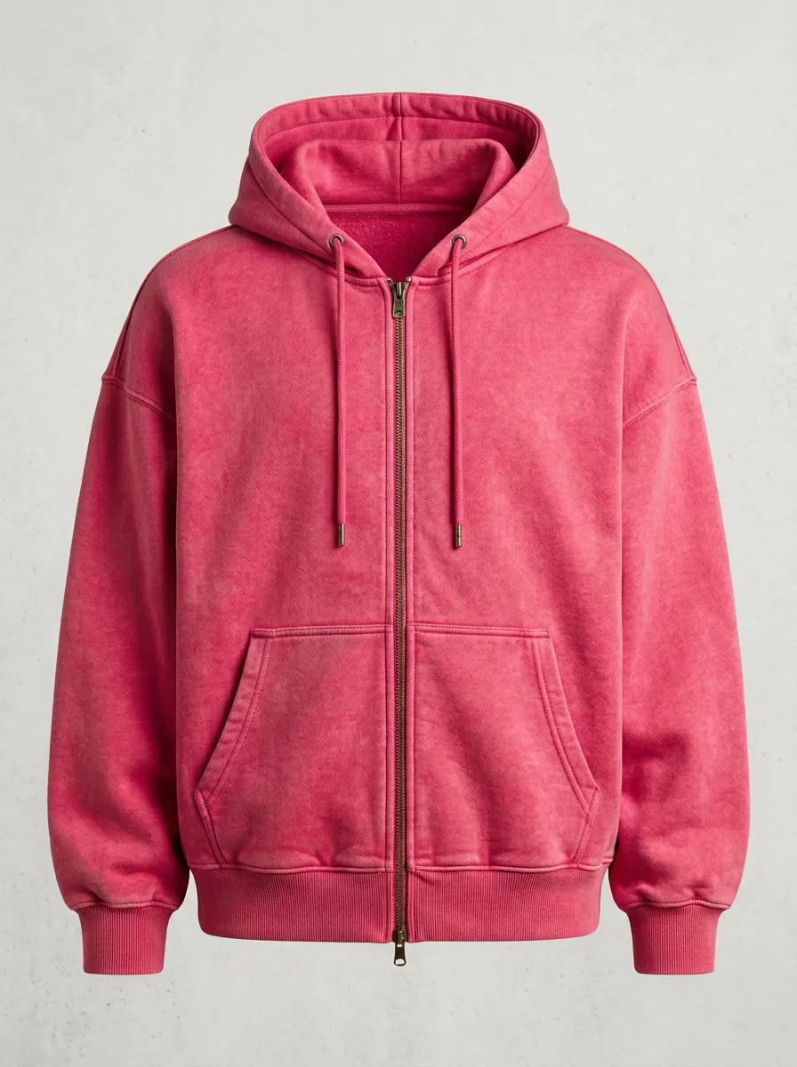 Minimal Plain Zip-Up Unisex Zip-Up Hooded Jacket