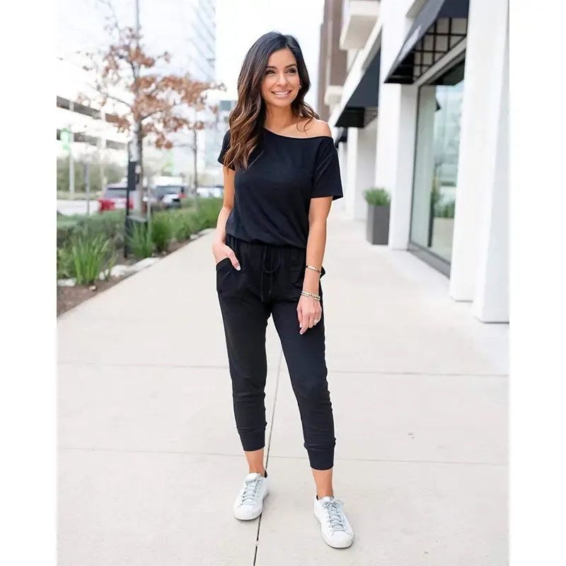Women's EasyBreezy Off-Shoulder Jumpsuit – Adjustable Elastic Waist