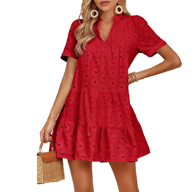 Floral Cotton Blend Eyelet Midi Dress